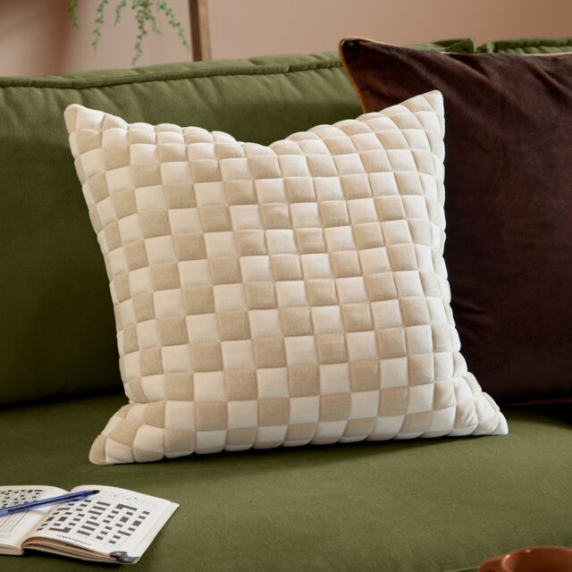 Furn Softie Checkerboard Quilted Polyester Filled Cushion, Natural