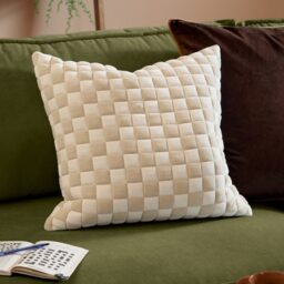 Furn Softie Checkerboard Quilted Polyester Filled Cushion, Natural