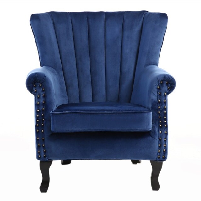 Living and Home Velvet Channel Armchair - Blue