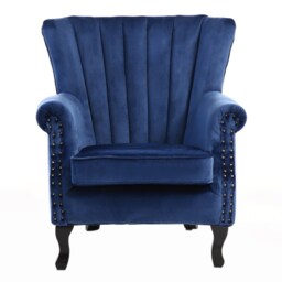 Living and Home Velvet Channel Armchair - Blue