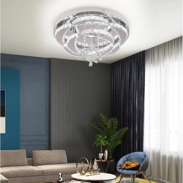 Dimmable Crystal Silver Ceiling Light Chandelier with Remote Control 50x24cm