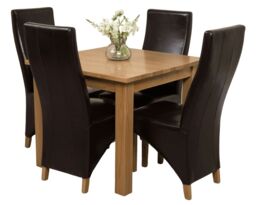 Oslo 90 x 90 cm Oak Small Dining Table and 4 Lola Leather Chairs Brown Brown