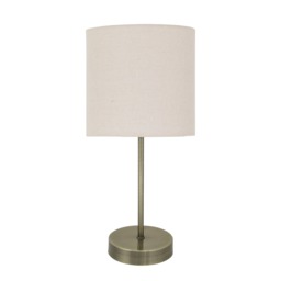 Antique Brass Stick Table Lamp with Natural Linen Shade