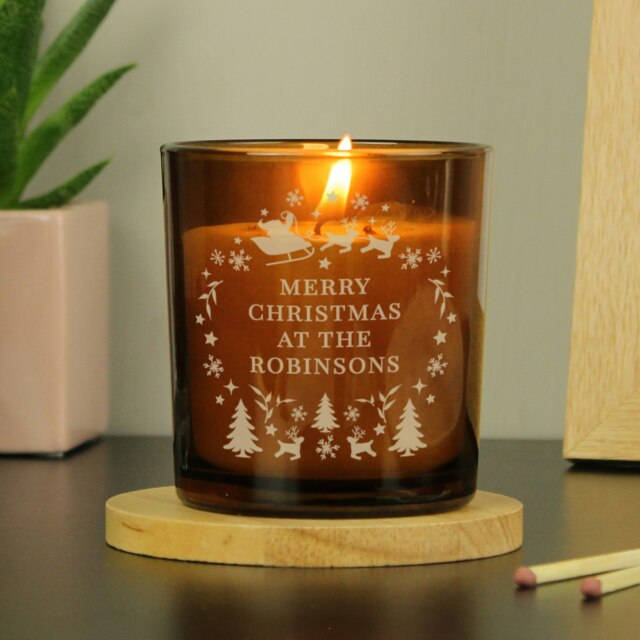 Personalised Engraved Christmas Amber Glass Candle Brown One Size