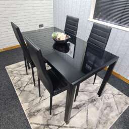 Dining Table and 4 Chairs Black Glass 4 Faux Leather Chairs Dining Room Furniture