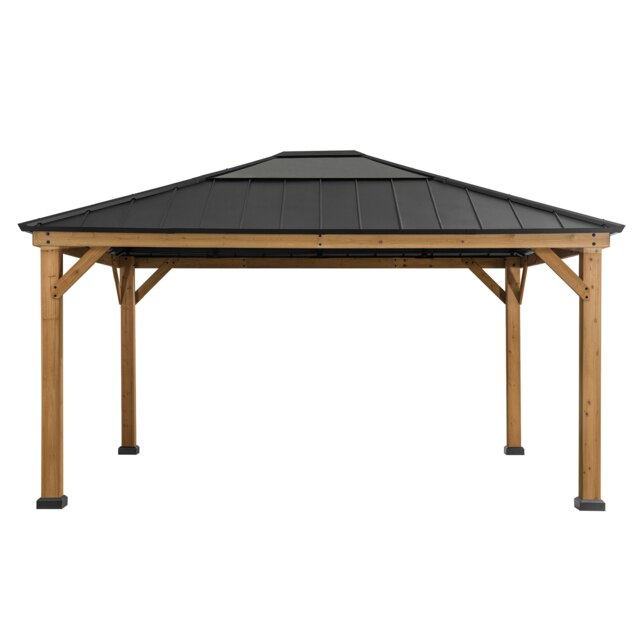 Sunjoy 3.93m x 4.52m Cedar Wooden Gazebo ERNIR, Anthracite