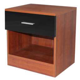 Modern Bedside Table with Drawer and Open Shelf High Gloss In Walnut and Black Black Oak