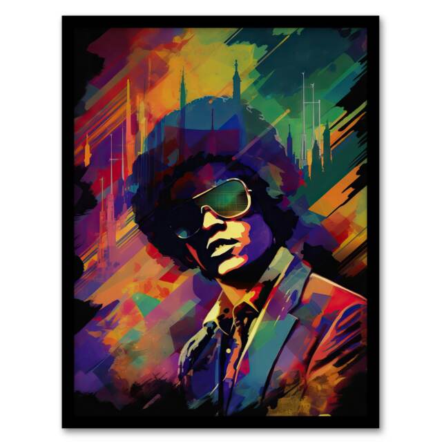 Funky Music Singer Vibrant Conceptual City Black Framed Wall Art Print A4