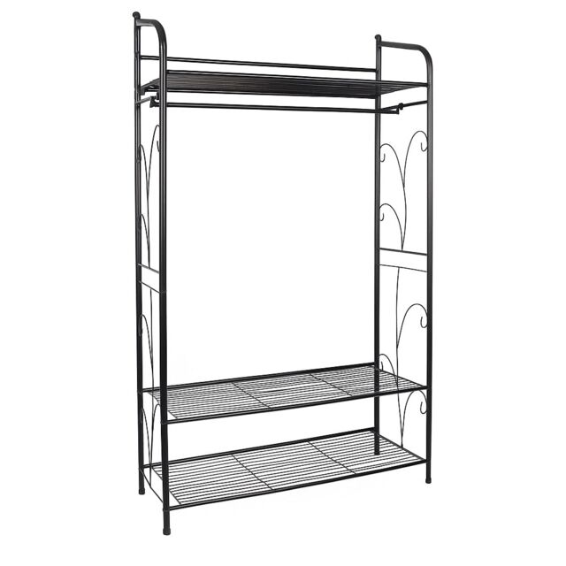 Heavy Duty Large Metal Clothes Rail Open Wardrobe With 2 Storage Shelves