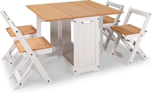 Corona Butterfly Dining Set White Santos 4 Seat Folding Drop Leaf Table Solid Mexican Pine