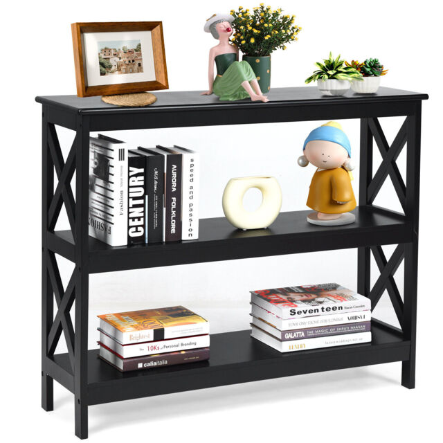 COSTWAY 3-Tier Console Table Sofa Side Table Black
