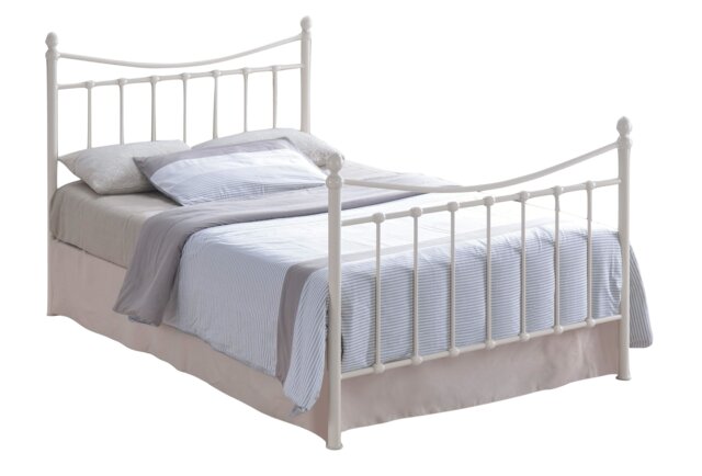 5ft King Size Traditional Victorian Style Ivory White Tubular Steel Metal Bed Frame, Bedstead White Ivory White King