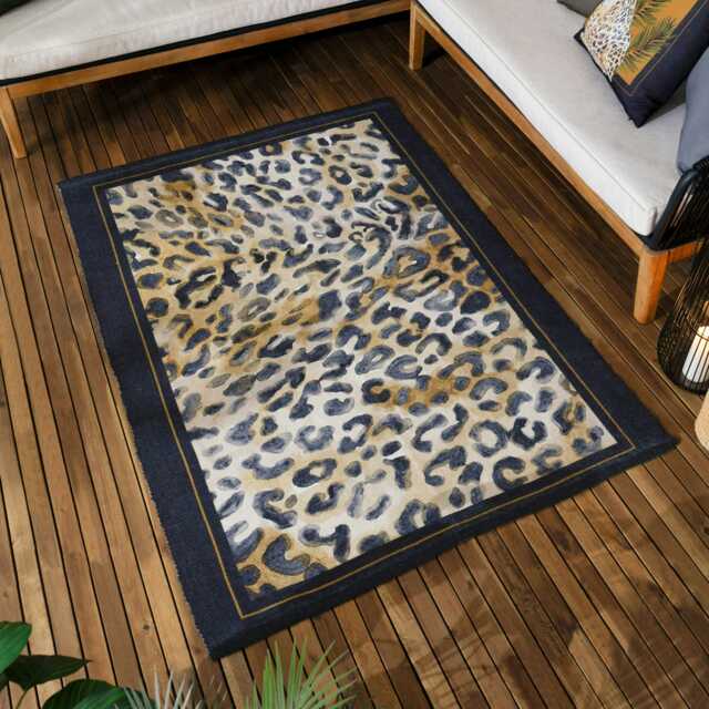 Paoletti Leopardis Leopard Printed Black/Gold Indoor/Outdoor Rug Multi