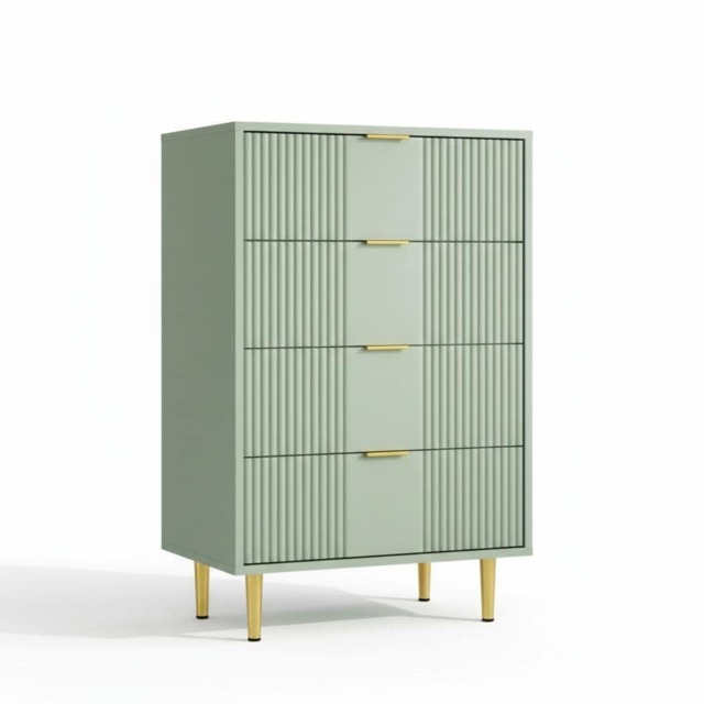 London Boutique 4-Drawer Fluted Dresser Wood Chest of Drawers (W)60cm (D)40cm (H)94cm - Green