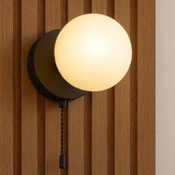 CGC Macie Magnetic Rechargeable LED Wall Light Black Opal Globe USB-C Pull Cord Black Black Base plate 9.5 cm, Globe: 8 cm diameter, Total depth: 11 cm
