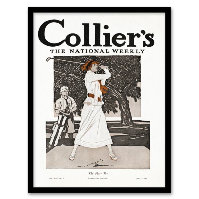 Edward Penfield Framed Wall Art Woman Golfer First Tee Vintage Magazine Cover