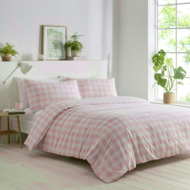 Portfolio Home Gingham Check Bedding Duvet Cover Set With Pillow Cases Pink Double