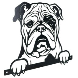 Black Metal Peeking Bulldog Silhouette with Fixing Plate Garden Ornament Gift