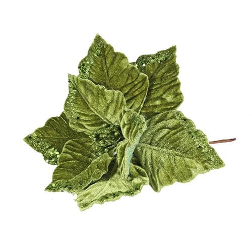 Olive Green Velvet Christmas Poinsettia with Glitter Detail Artificial Flower Decoration 42cm