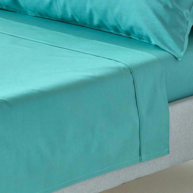 Homescapes Teal Egyptian Cotton Flat Sheet 200 TC, Super King Green Super King