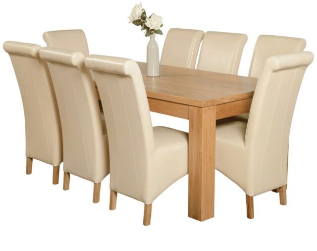 Dakota 182 x 92cm Oak Large Dining Table and 8 Montana Leather Chairs Cream Cream