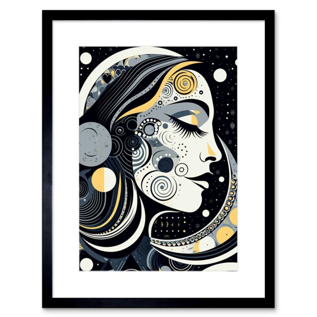 "Aligned Universe Boho New Moon Mother Nature 9x7"" Black Framed Wall Art Print"