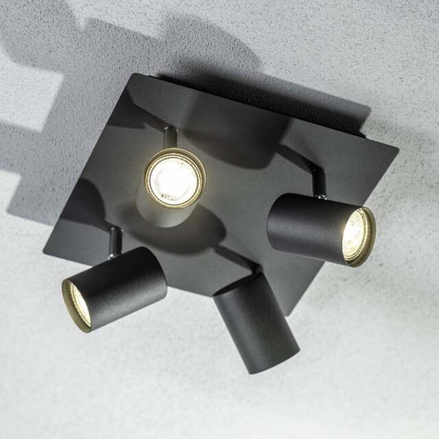 CGC VENETO Black 4-Head Adjustable GU10 Ceiling and Wall Spotlight Black Black height: 12 cm, width: 26.5 cm