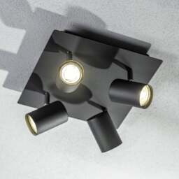 CGC VENETO Black 4-Head Adjustable GU10 Ceiling and Wall Spotlight Black Black height: 12 cm, width: 26.5 cm