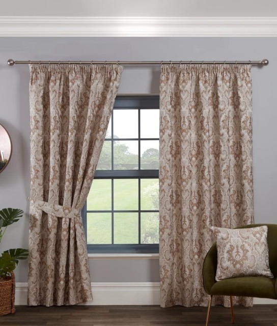 Tegola Pencil Pleat Curtains - Brown - 117cm x 183cm Brown
