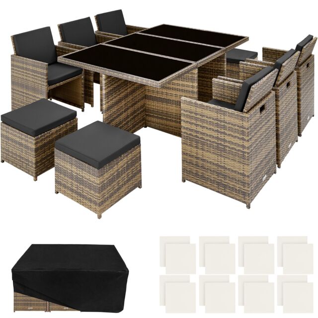 New York 6+4+1 Aluminum Rattan Seating Set with Protective Cover Brown nature 1