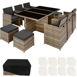 New York 6+4+1 Aluminum Rattan Seating Set with Protective Cover Brown nature 1