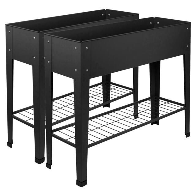 Harbour Housewares Elevated Raised Garden Beds with Legs & Storage Shelf - Anthracite - Pack of 2 Black Anthracite