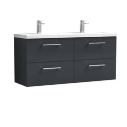 Balterley Level Wall Hung 4 Drawer Vanity Unit with Double Basin for Modern Bathroom Storage Grey Satin Soft Black