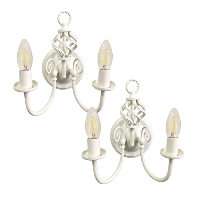 Set of 2 Barley Twist - Cream Wall Lights