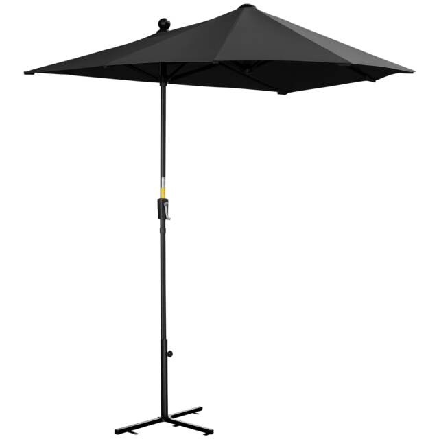 Outsunny 2m Half Parasol Market Umbrella Garden Balcony Parasol with Crank Handle, Cross Base, DoubleSided Canopy, Black