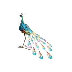 Bermuda Solar Freestanding Metal Garden Ornament Peacock Looking Forward