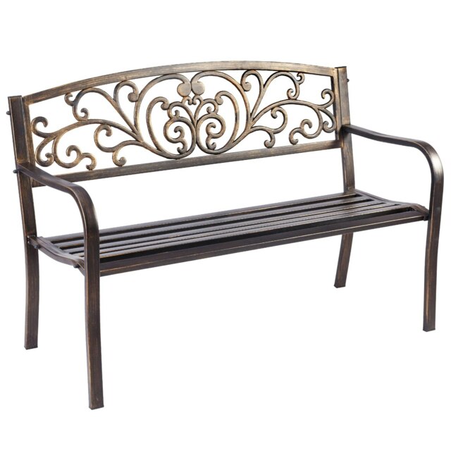 COSTWAY Patio Garden Bench Weatherproof Porch Loveseat Bronze