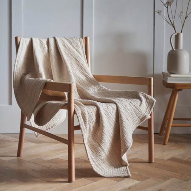 Aalborg Natural Cotton Textured Throwover Bed Throw Blanket 150 x 200 cm Cream