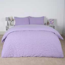 OHS Geometric Seersucker Luxury Duvet Quilt and Pillowcase Set, King - Lilac