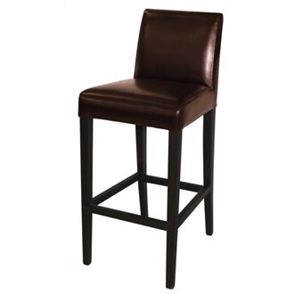 Tania Bar Stool - Wood Faux Leather Wooden Frame Brown