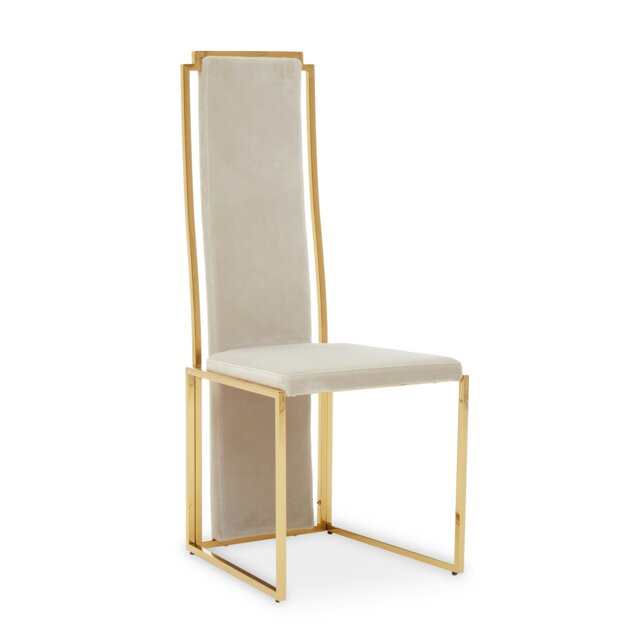 Orsina Luxurious Modern Dining Chair, Stainless Steel Gold Finished Frame Accent Chair. Natural Fabric Dining Chair