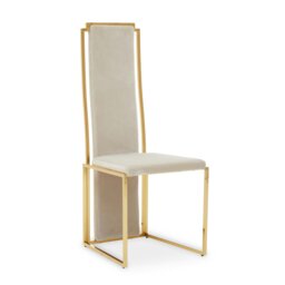 Orsina Luxurious Modern Dining Chair, Stainless Steel Gold Finished Frame Accent Chair. Natural Fabric Dining Chair