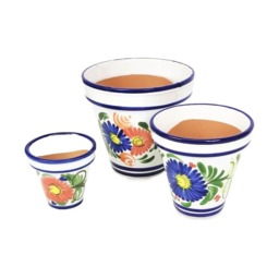 Verano Spanish Ceramics Set of 3 Plant Pots - 16-29cm Floral Multi 16-29cm