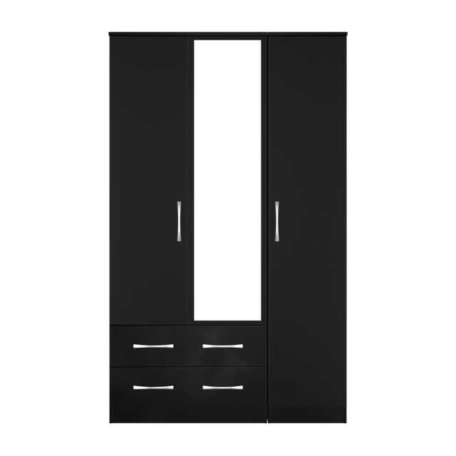 Hampshire Triple 2 Drawer Mirrored Wardrobe in Black Matt (Ready Assembled) Black Black Matt