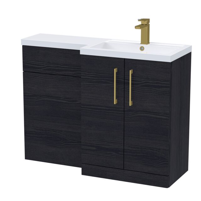 Balterley Right-Hand Bathroom Vanity and WC Unit Combination with Basin, with Handles Black Black Woodgrain