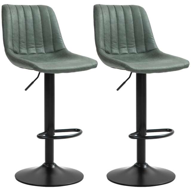 HOMCOM Modern Bar Stools Set of 2, Height Adjustable Swivel Bar Chairs with Backrest, Gas Lift and Footrest, Leathaire Barstools for Breakfast Counter, Kitchen Island, Green