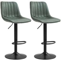 HOMCOM Modern Bar Stools Set of 2, Height Adjustable Swivel Bar Chairs with Backrest, Gas Lift and Footrest, Leathaire Barstools for Breakfast Counter, Kitchen Island, Green
