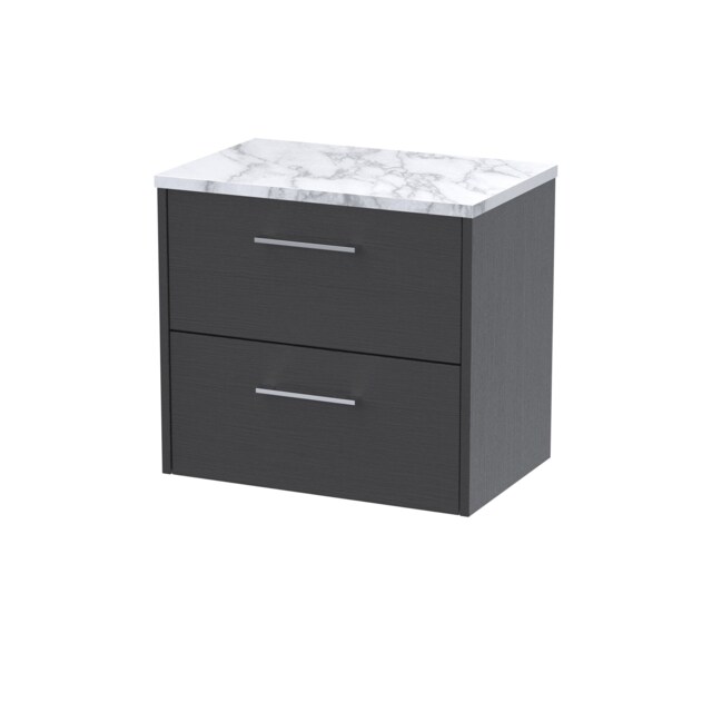 Balterley Winshill Contemporary 2 Drawer Wall Hung Vanity Unit with Laminate Worktop, Woodgrain Dark Grey, 600mm