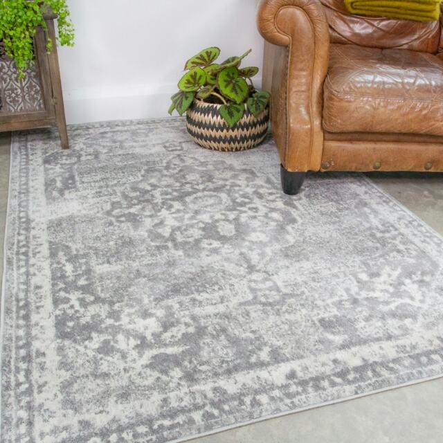 KUKOON Grey Traditional Medallion Bordered Living Area Rug 60cm x 110cm