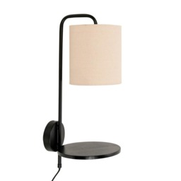 ValueLights Ryan Natural Shade Black Metal Wall Light Wood Shelf Black